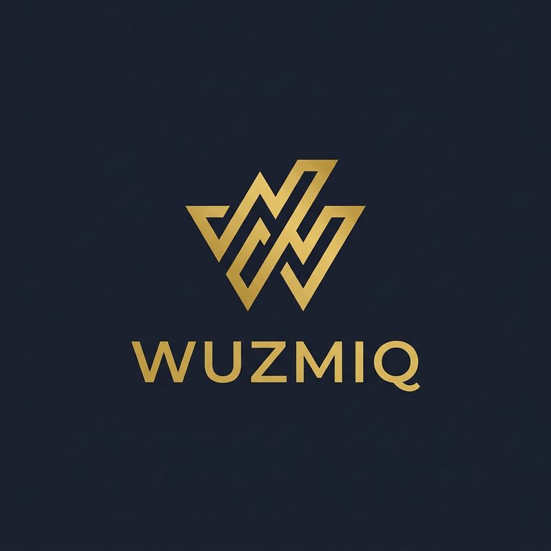 شعار Wuzmiq الذهبي على خلفية داكنة، رمز الثقة والحماية في المنصة